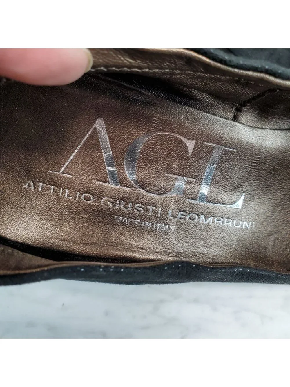 AGL Attilio Giusti Leombruni Shoes Womens 37.5 US 7.5 Black Leather Wedge *Read*